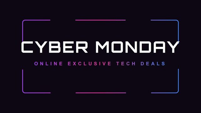 Cyber monday online exclusive tech deals motion title card for e-commerce marketing and digital retail sales promotions animation 4k