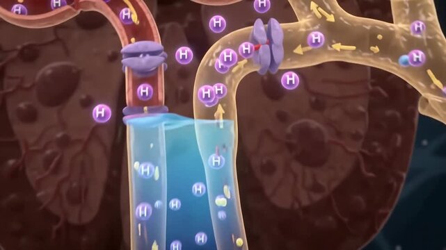 Stylized Macro Animation of Blood Entering Renal Nephrons Showing Fluid Filtration Waste Separation and Urine Production Process for Biological Research and Medicine 