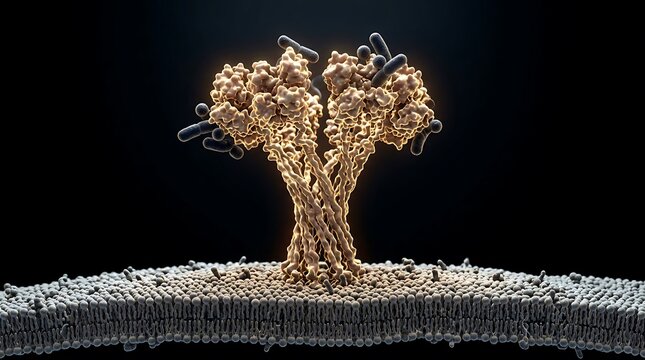 Detailed 3D rendering of a biological receptor protein embedded in a cell membrane