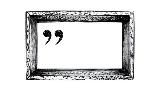 Hand-drawn sketch of a wooden frame with quotation marks