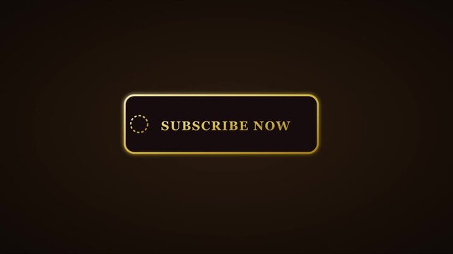 Subscribe now button animation with glowing gold border and interactive click effect for social media channels 4k