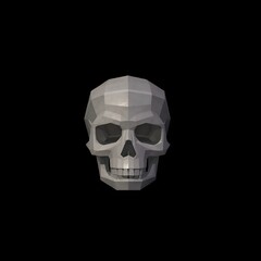 Fototapeta premium Low poly decorative human skull in white plastic-resin finish, showing faceted cranial detail and hollow eye sockets.