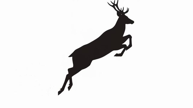 Deer Silhouette Leaping Against Plain White Background in Isolated Side View