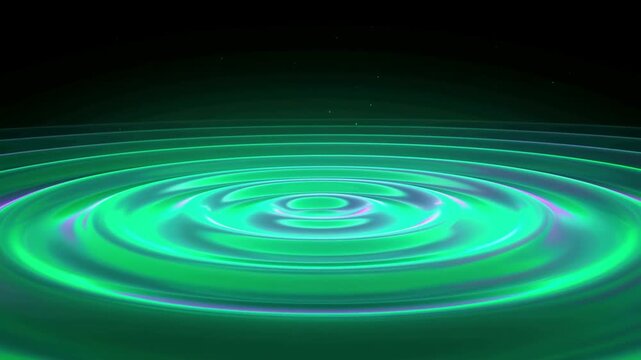 Abstract Concentric Light Rings Forming Green and Purple Pattern on Black Background