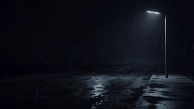 Rainstorm on an empty street at night
