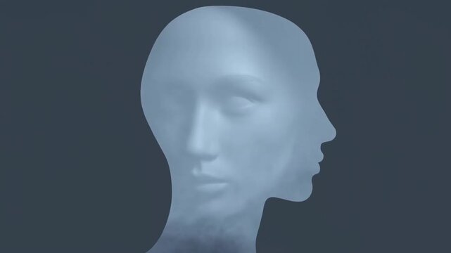 Human head profile silhouette in side view against dark background, static portrait