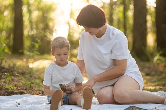 Mother and son in a park