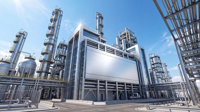 Modern Chemical Plant and Oil Refinery Facility Under Sunny Sky