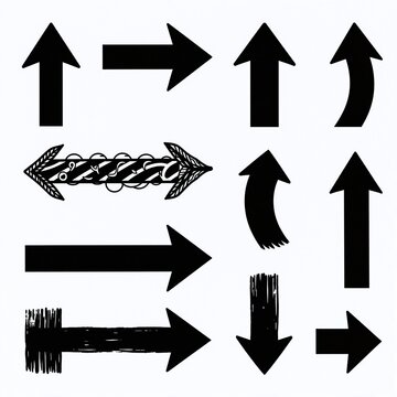 Collection of diverse black arrow icons pointing in various directions