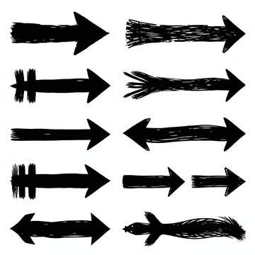 Collection of diverse hand-drawn black arrow icons on a white background