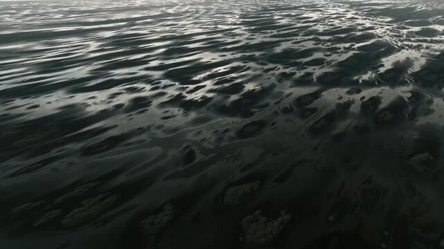 Ocean Waves Rolling Onto Black Sand Beach, Aerial Iceland