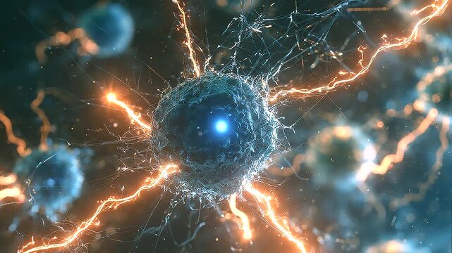 Futuristic medical concept showing immune cells using targeted receptors to identify and destroy mutated cancer cells, with data overlays and neural pathways cancer immunit