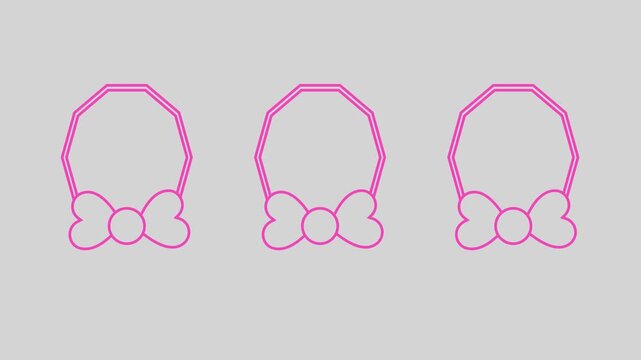 Animated Set of Abstract Octagon Frames with Bow Outline on Gray Background