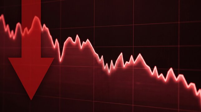 Stock Market Crash and Financial Crisis Concept with Red Decreasing Arrow and Chart Line