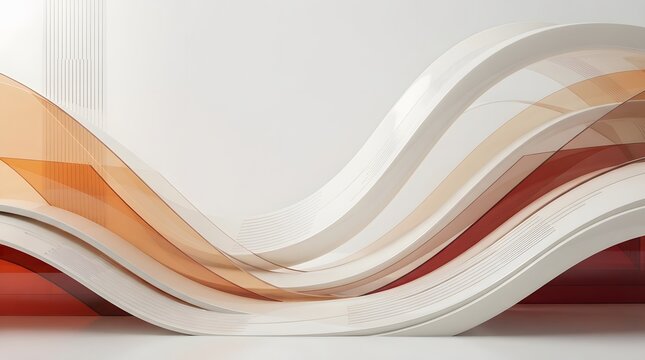 Abstract geometric background with flowing white arches and translucent orange red curves futuristic architectural design