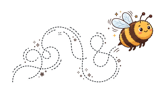 Cute flying bumblebee with flight path vector illustration