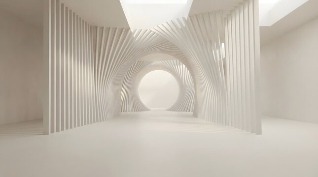 reate a completely original minimalist abstract 3D artwork combining the soft organic radial curves of the first reference with the precise vertical line geometry of the second. Hundreds of ultra-thin