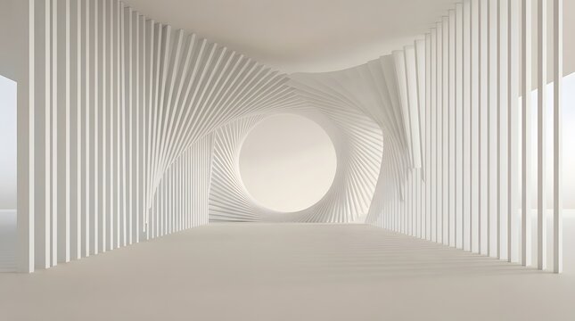 reate a completely original minimalist abstract 3D artwork combining the soft organic radial curves of the first reference with the precise vertical line geometry of the second. Hundreds of ultra-thin