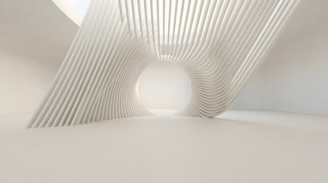 reate a completely original minimalist abstract 3D artwork combining the soft organic radial curves of the first reference with the precise vertical line geometry of the second. Hundreds of ultra-thin
