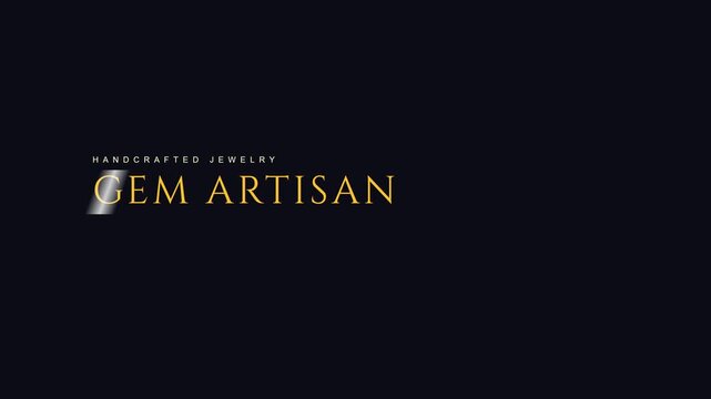 Gem artisan handcrafted jewelry animation: gold typography reveal on dark 4k background, for luxury brand, identity and marketing