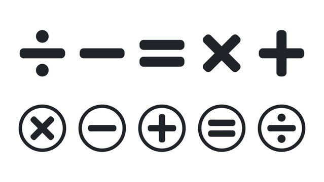 Mathematical operation symbols including addition, subtraction, multiplication, division