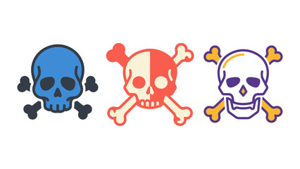 Fototapeta premium Three skull crossbones in different colors isolated on plain white background