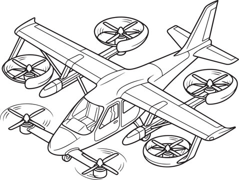 Coloring book of vtol flying car civil aviation day