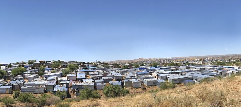 Housing estate with corrugated iron huts, Katutura slum, Windhoek, Namibia