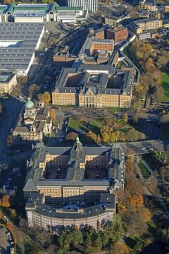 Germany, Hamburg, Sievekingplatz, Hansetisches Higher Regional Court, criminal justice building, district court, Landgericht, Holstenglacis remand centre, prison, detention, guard, jail, wall, court, aerial photograph, aerial view