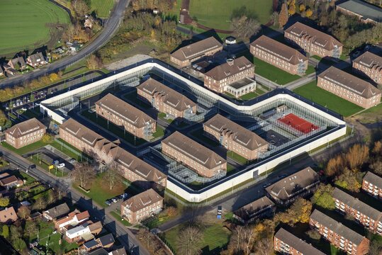 Detention centre, prison, jail, asylum, deportation, justice, aerial photograph, police, law, security, Mecklenburg-Western Pomerania, Schleswig Holstein, Hamburg, Germany