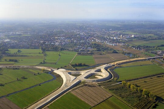 Aerial view, motorway construction site A26, conversion to motorway junction, Neu Wulmstorf, Lower Saxony, Germany