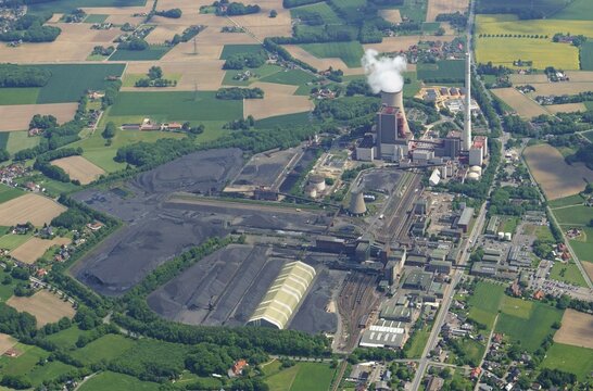 Aerial view, Hard coal mine, Ibbenb&uuml;ren, Lower Saxony, Germany