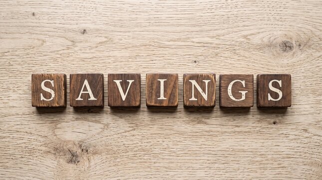 Wooden Blocks Spelling Savings Symbolizing Year End Financial Planning and Investment Strategy