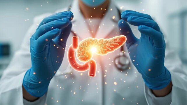 Doctor holding a glowing human pancreas model
