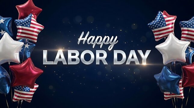 Happy Labor Day greeting with star balloons and dark background