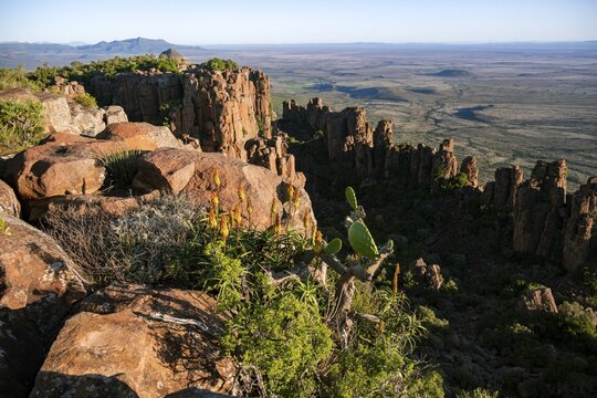 View of the Valley of Desolation, eroded rock needles from Dolorit, Camdeboo National Park, Graaff-Reinet, Eastern Cape, South Africa
