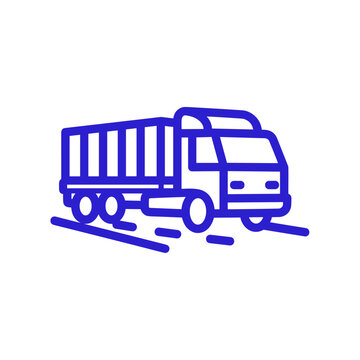 Rocket launcher truck vector icon in blue line art style