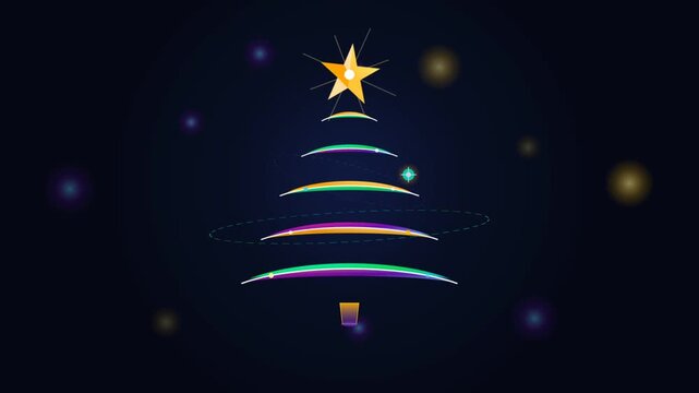 Glowing Holiday Tree Animation with Twinkling Star and Orbiting Light