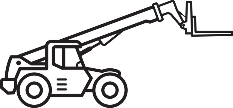 simple construction loader handler boom lift truck construction vehicle side view line icon symbol vector isolated on transparent background