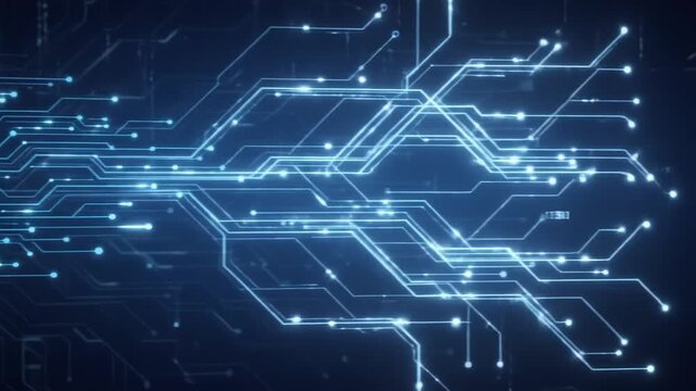 AI Microchip Circuit Network on Dark Blue Background