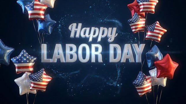 Happy Labor Day greeting with patriotic star balloon