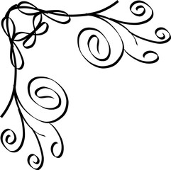 Black decorative swirl corner ornament with elegant vintage floral flourishes © MADARA