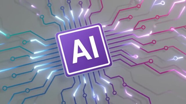 Multicolor AI Microchip Icon with Circuit Connections