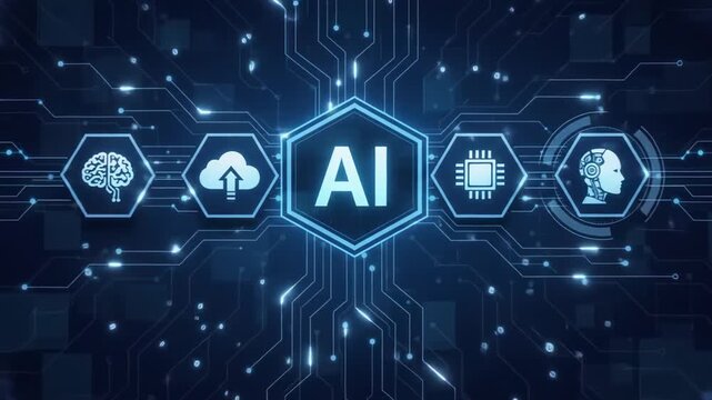 Artificial Intelligence Ecosystem Icons on Dark Blue Background