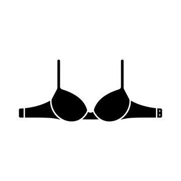 Minimalist black bra icon silhouette isolated on white. Essential women's intimate apparel symbol for lingerie, fashion, and clothing design graphics.