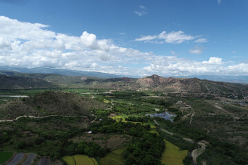 Aerial landscape of Amazonas Peru with mountains and farmland © YersonBenjamin