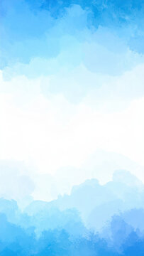 Watercolor sky background with soft blue cloud texture and spacious white area for peaceful design layout