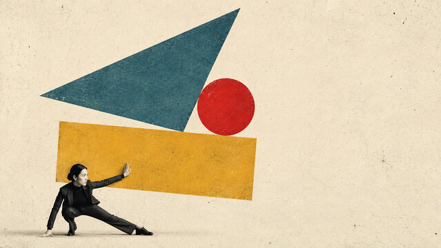 Abstract geometric collage featuring triangle circle and rectangle shapes