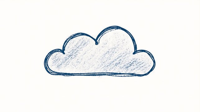 Blue hand-drawn crayon style cloud icon with a textured sketch effect. Ideal for technology, cloud computing, and creative education concepts.