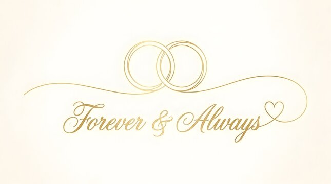 Gold wedding rings with forever and always text and heart